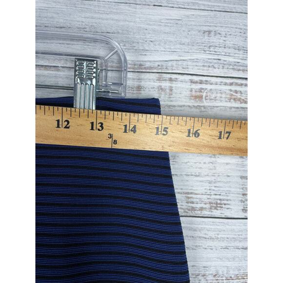 BCBGeneration Curved Ruffle-Hem Mini Skirt NEW 10 Blue Striped Preppy Academia - Picture 4 of 7